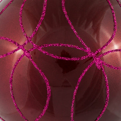 Vickerman 4" Berry Red Candy Finish Ornament with Circle Glitter Pattern 4 per Bag