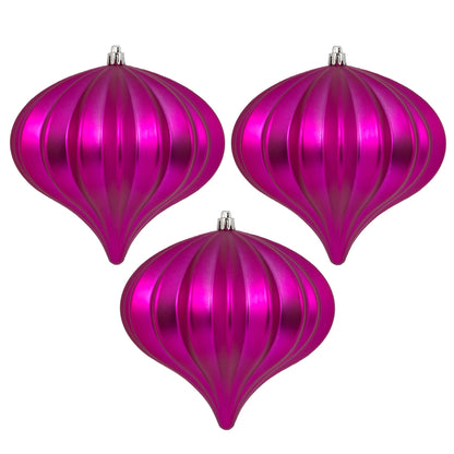 Vickerman 5.7" Fuchsia Matte Onion Christmas Ornament UV Treated with Wired Cap 3 per bag