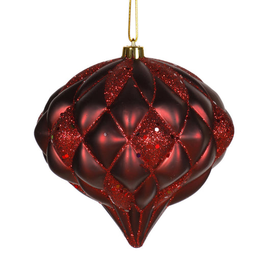 Vickerman 5.7" Burgundy Matte/Glitter Diamond Onion Christmas Ornament