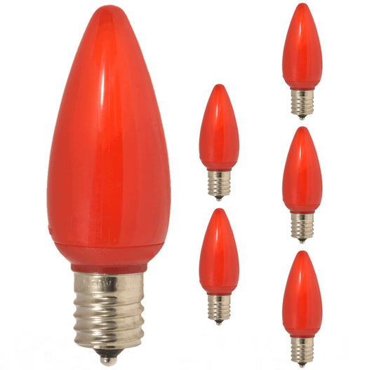 Damar- C9 LED Replacement Christmas Light Bulbs Solid Red 0.6W-0.96W E17 Intermediate Base Dimmable 100-130V Pack of 6- Commercial Grade Shatterproof String Colored Lights for Patio Holiday Xmas