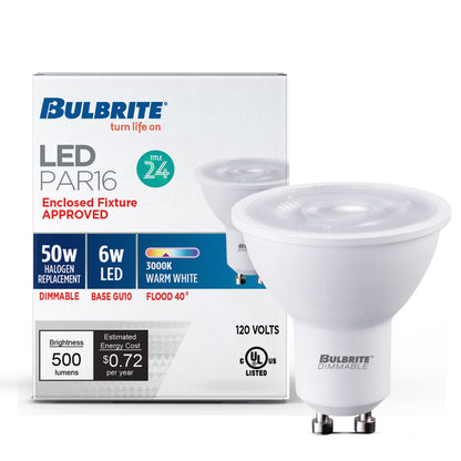 Bulbrite 771109 LED 6 Watt PAR16 Light Bulb with a GU10 Base - 3000K (Soft White Light) 500 Lumens
