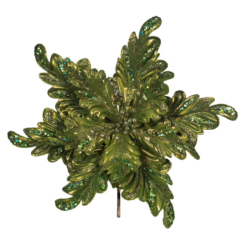 Vickerman 17" Lime Pearl Glitter Poinsettia Artificial Christmas Stem 3 per Bag