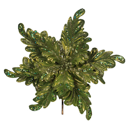 Vickerman 17" Lime Pearl Glitter Poinsettia Artificial Christmas Stem 3 per Bag