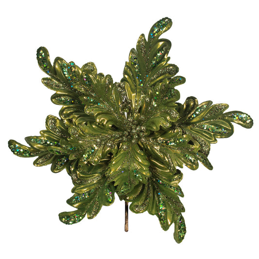 Vickerman 17" Lime Pearl Glitter Poinsettia Artificial Christmas Stem 3 per Bag