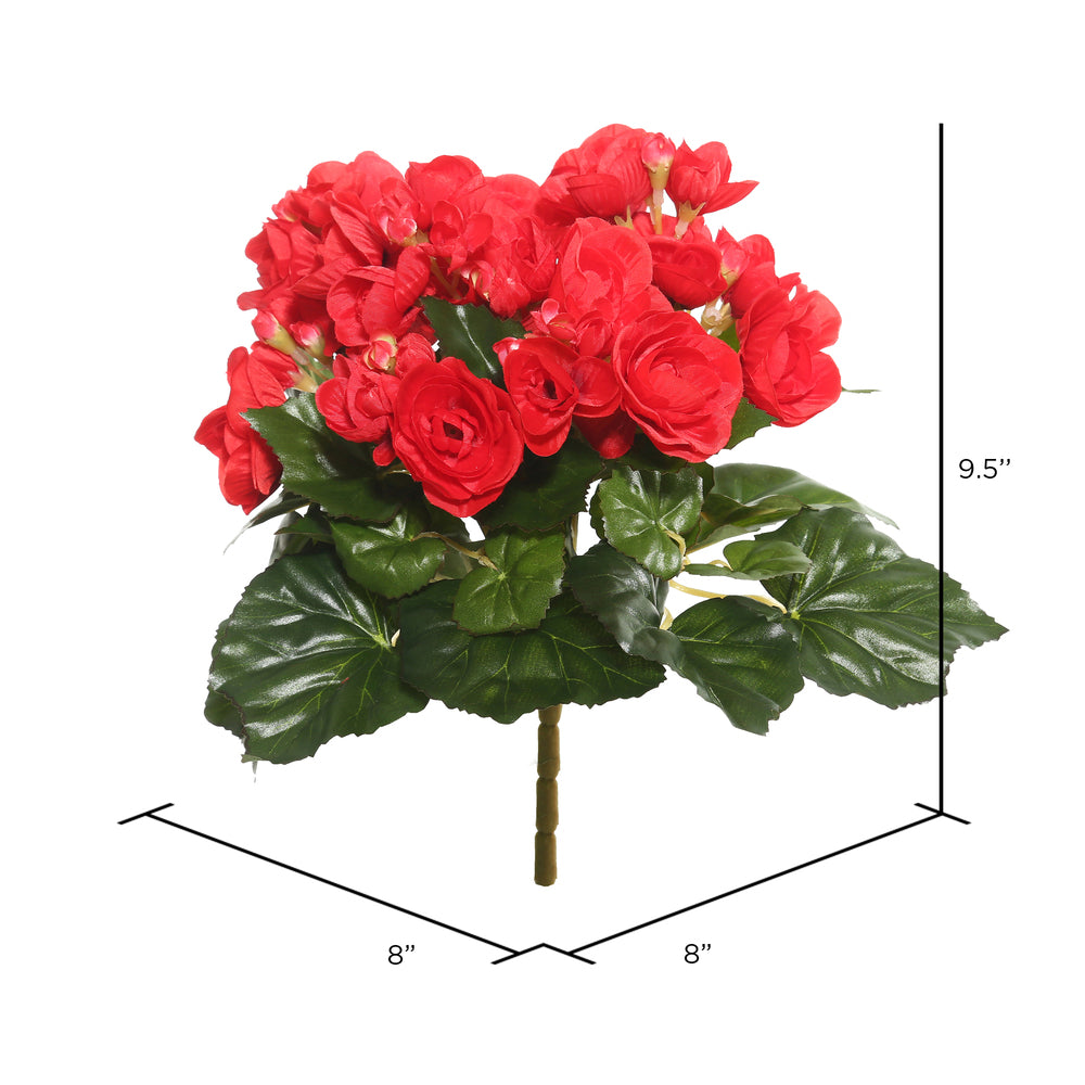 Vickerman 9.5" Artificial Red Polyester Begonia Bush.