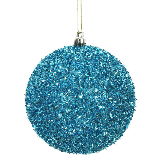 Vickerman 4" Turquoise Tinsel Ball Ornament 4 per Bag