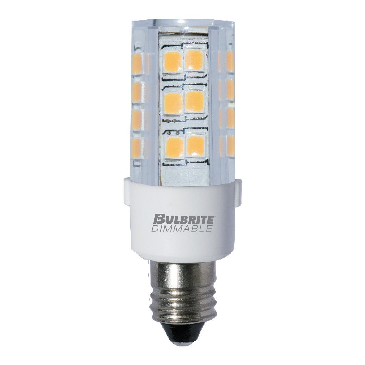 BULBRITE LED T4 MINI-CANDELABRA SCREW (E11) 4.5W DIMMABLE LIGHT BULB CLEAR 3000K/SOFT WHITE 35W INCANDESCENT EQUIVALENT