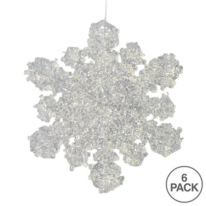 Vickerman 5" Clear Snowflake Silver Glitter. Includes 6 pieces per bag.