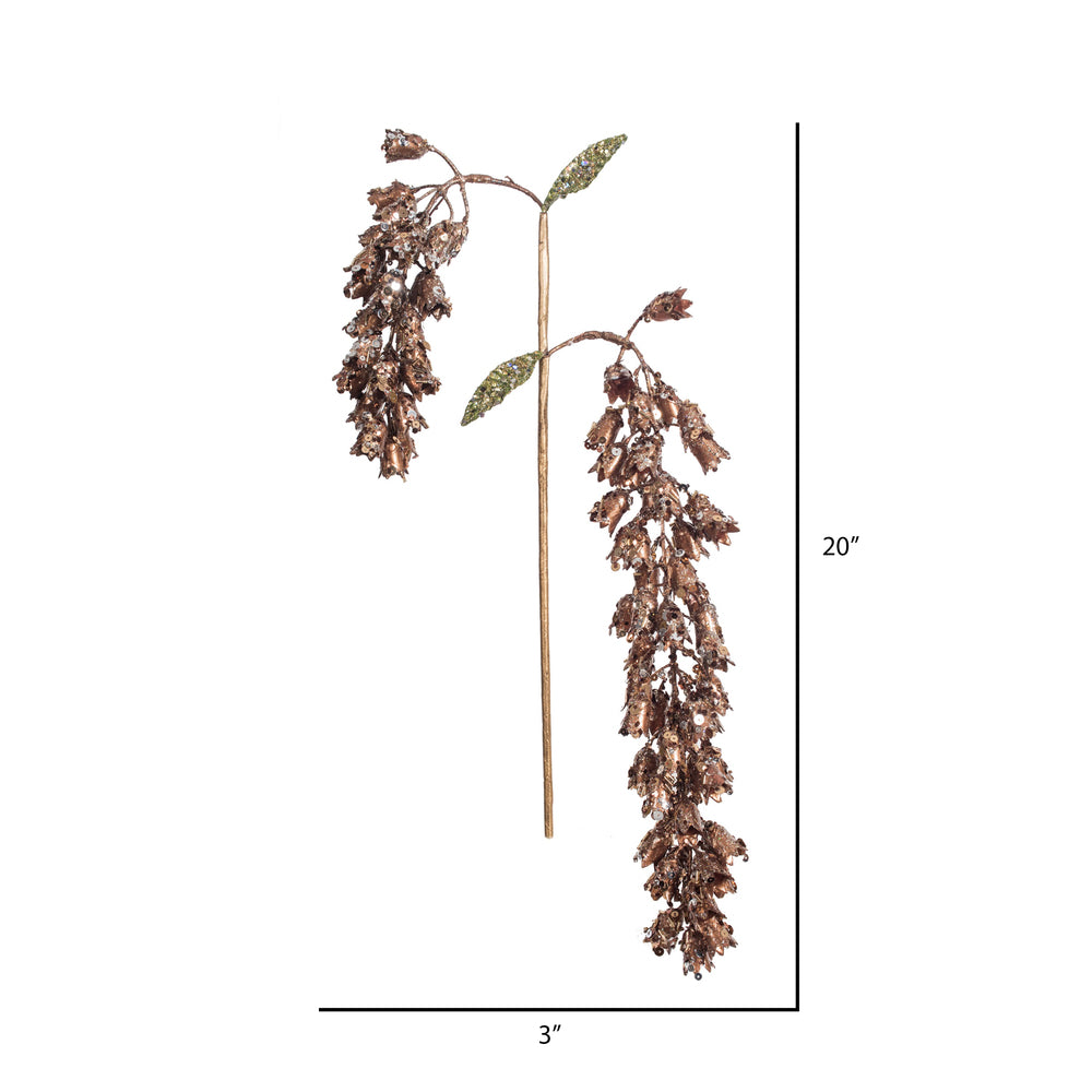 Vickerman 20" Chocolate Pearl Glitter Hanging Foxglove Artificial Christmas Spray. Includes 3 sprays per pack.