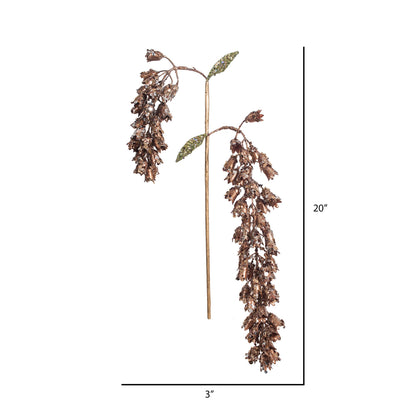 Vickerman 20" Chocolate Pearl Glitter Hanging Foxglove Artificial Christmas Spray. Includes 3 sprays per pack.