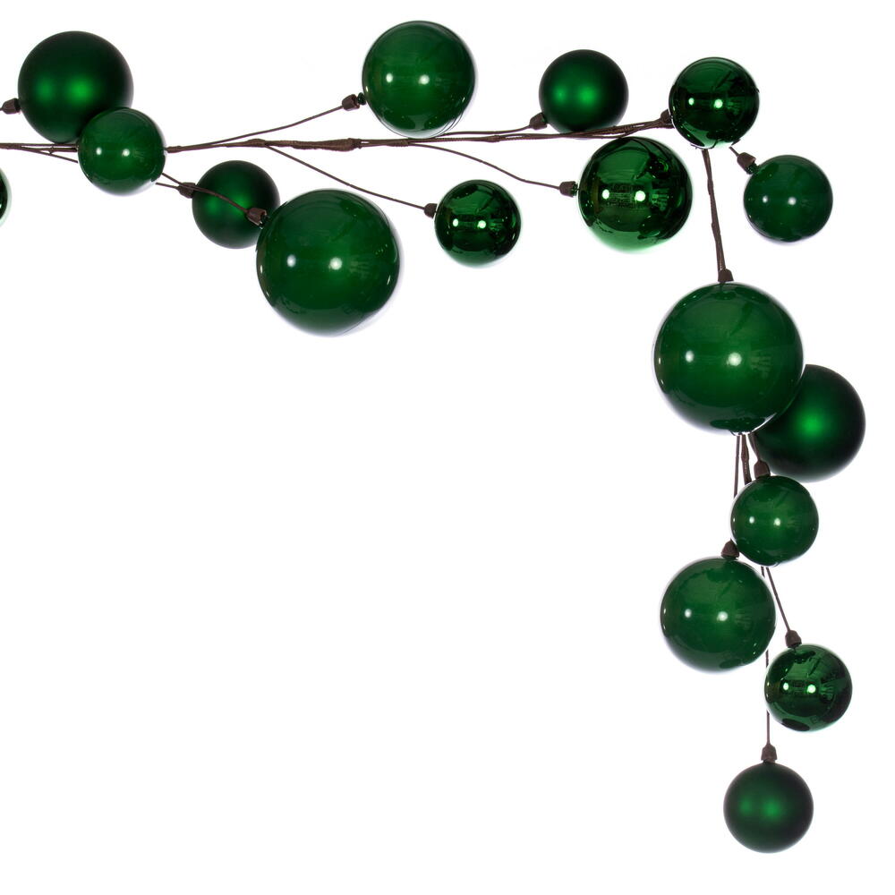 Vickerman 10' Green Assorted Finish Branch Ball Ornament Garland.