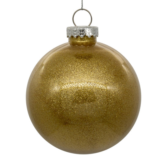 Vickerman 4" Clear Ball Christmas Ornament with Gold Glitter Interior 6 Pieces per bag