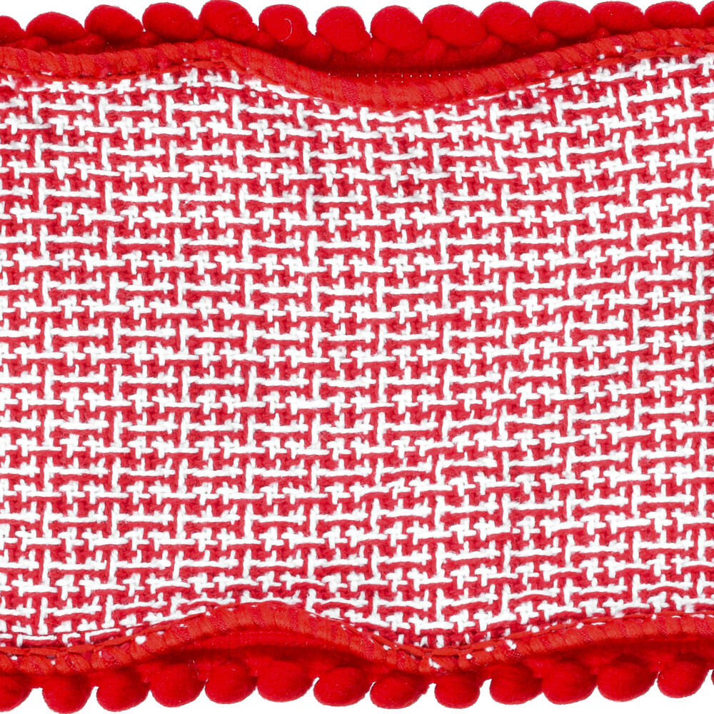 Vickerman 4" x 5 Yards Red Houndstooth Jacq Pom Pom Trim Fused Ribbon.