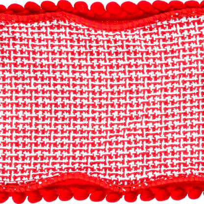 Vickerman 4" x 5 Yards Red Houndstooth Jacq Pom Pom Trim Fused Ribbon.