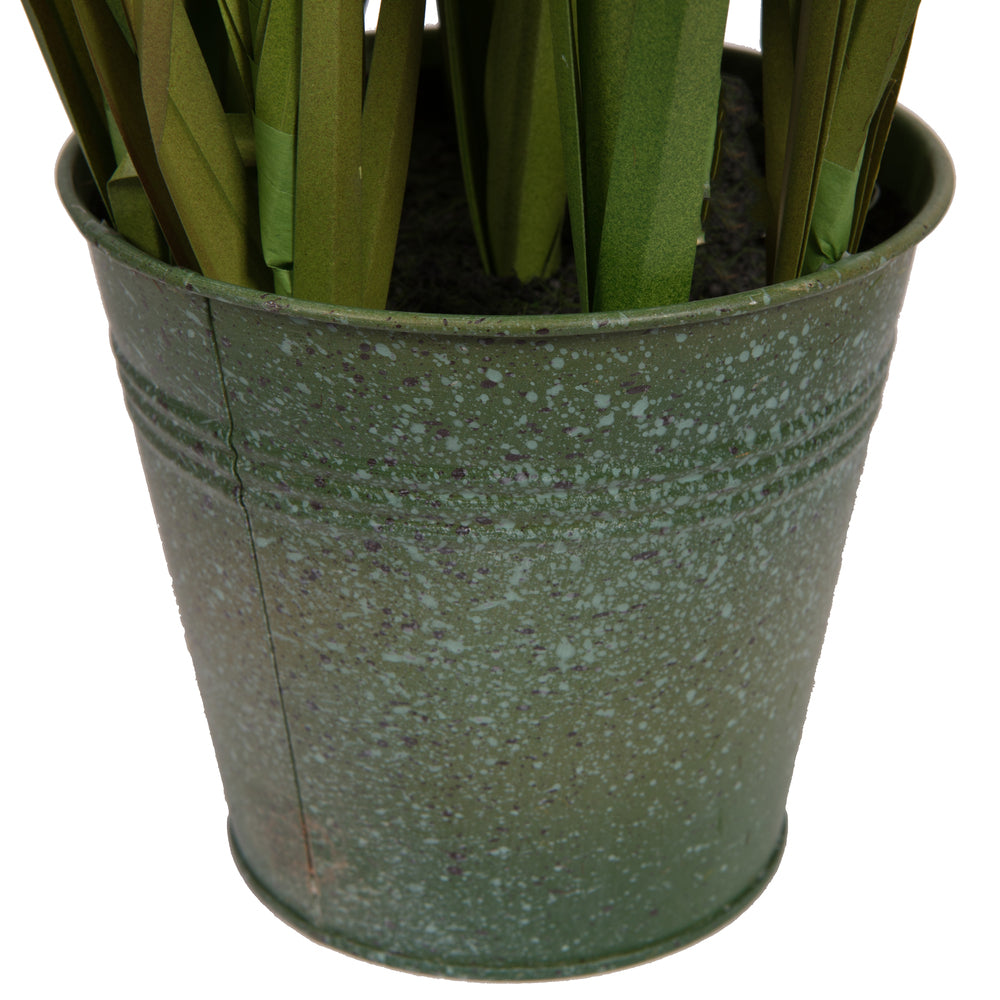 Vickerman 36" Artificial Potted Green Grass with Cattails in Iron Pot.