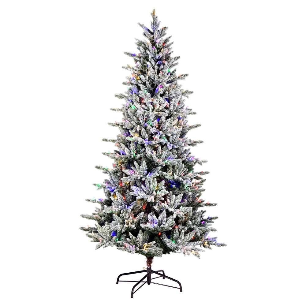 Vickerman 6.5' x 38" Flocked Vail Pine Artificial Christmas Tree Multi-colored Dura-Lit® LED Lights