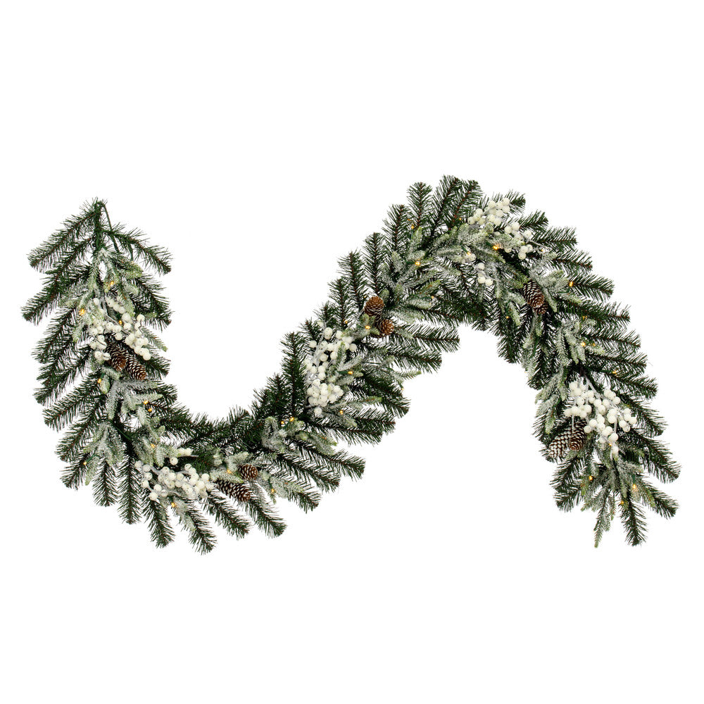 Vickerman 6' x 14" Frosted Berry Mixed Pine Cone Artificial Pre-Lit Garland Battery Operated Lights
