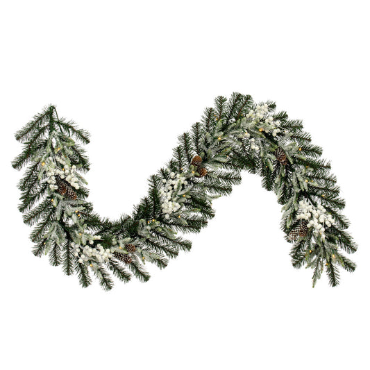 Vickerman 6' x 14" Frosted Berry Mixed Pine Cone Artificial Pre-Lit Garland Battery Operated Lights