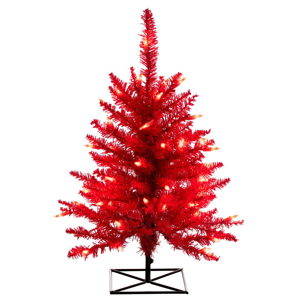 Vickerman 2' x 20" Red Artificial Christmas Tree with 50 Red LED Lights.