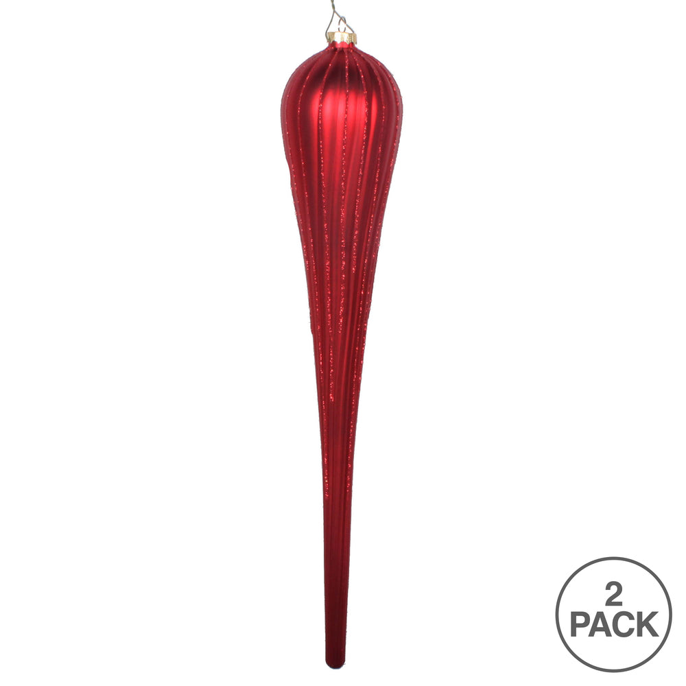 Vickerman 15.75" Red Matte Glitter Drop Christmas Ornament Pack of 2