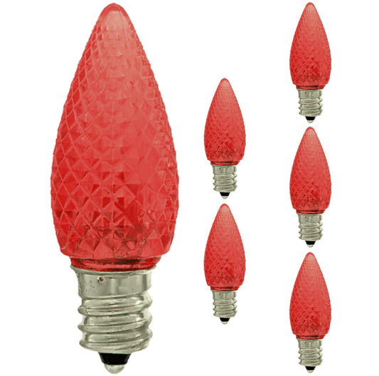 Damar- C9 LED Replacement Christmas Light Bulbs Twinkle Faceted Transparent Red 0.6W-0.96W E17 Intermediate Base 100-130V Pack of 6- Commercial Grade Shatterproof String Colored Lights for Holiday