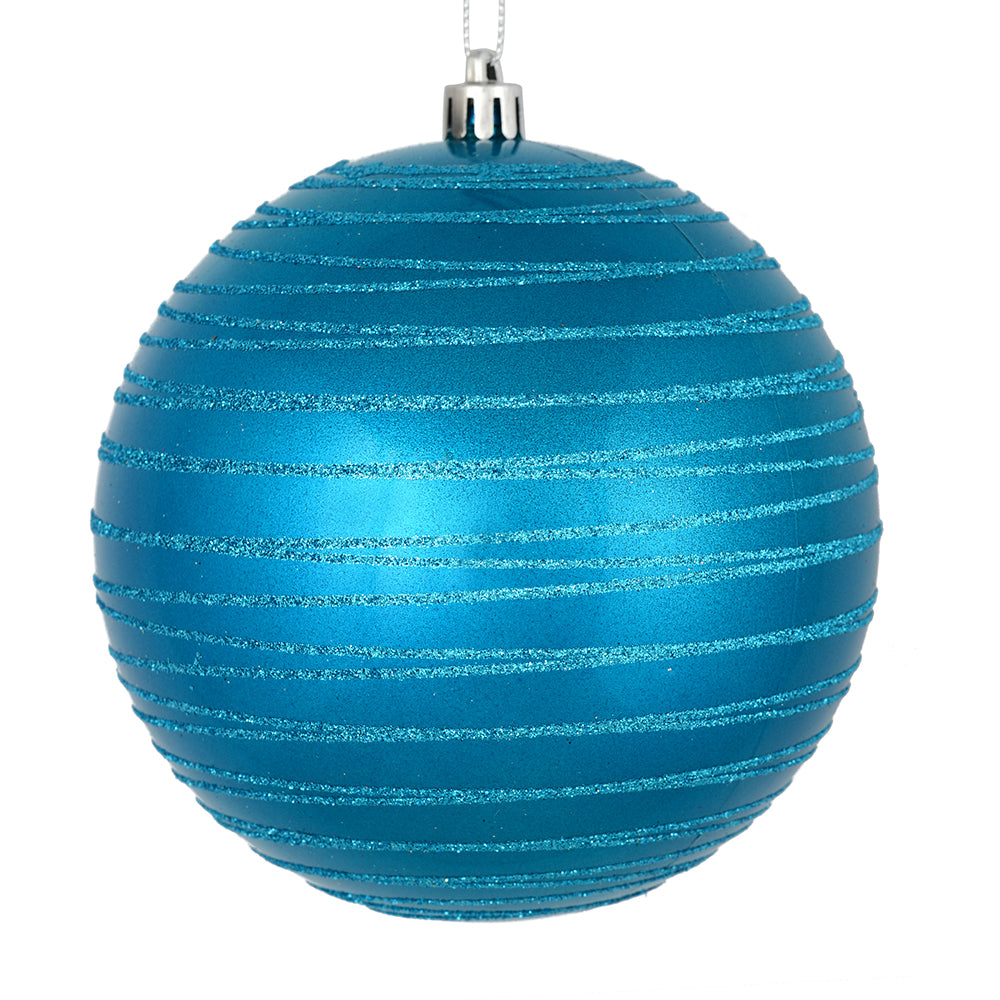 Vickerman 6" Turquoise Candy Finish Ball Ornament with Glitter Lines 3 per Bag