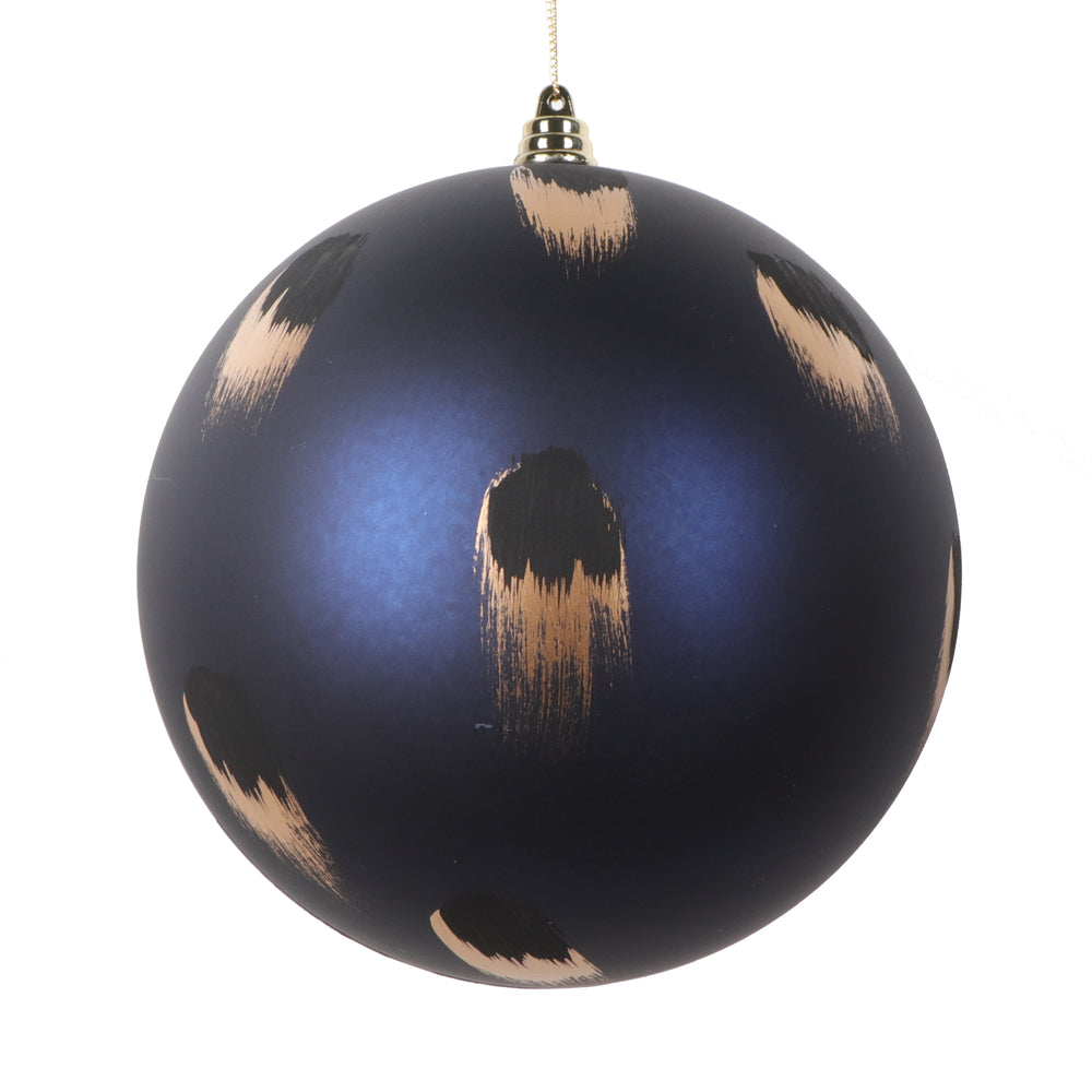 Vickerman 6" Matte Midnight Blue Ball Ornament with Gold and Black Brush Strokes 2 per bag.