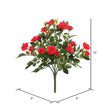 Vickerman 15" Artificial Red Mini Diamond Rose Bush.