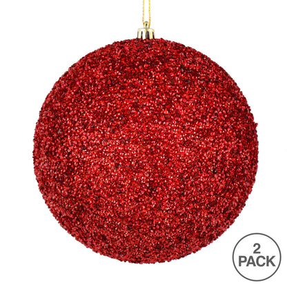 Vickerman 8" Red Beaded Ball Ornament 2 per Bag