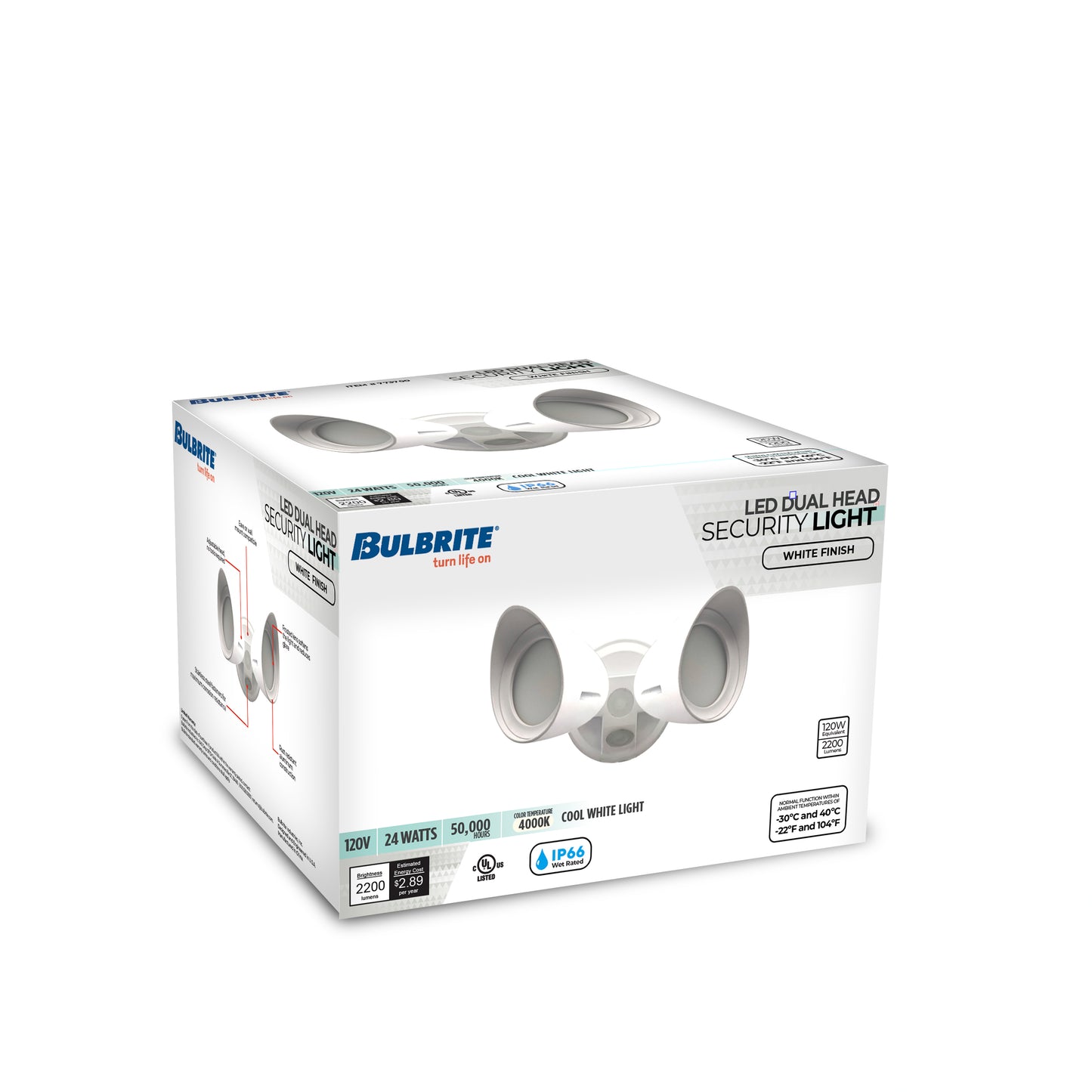 Bulbrite 773700 Wired Outdoor 2-Head LED Security Flood Light, White