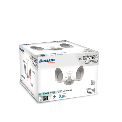 Bulbrite 773700 Wired Outdoor 2-Head LED Security Flood Light, White