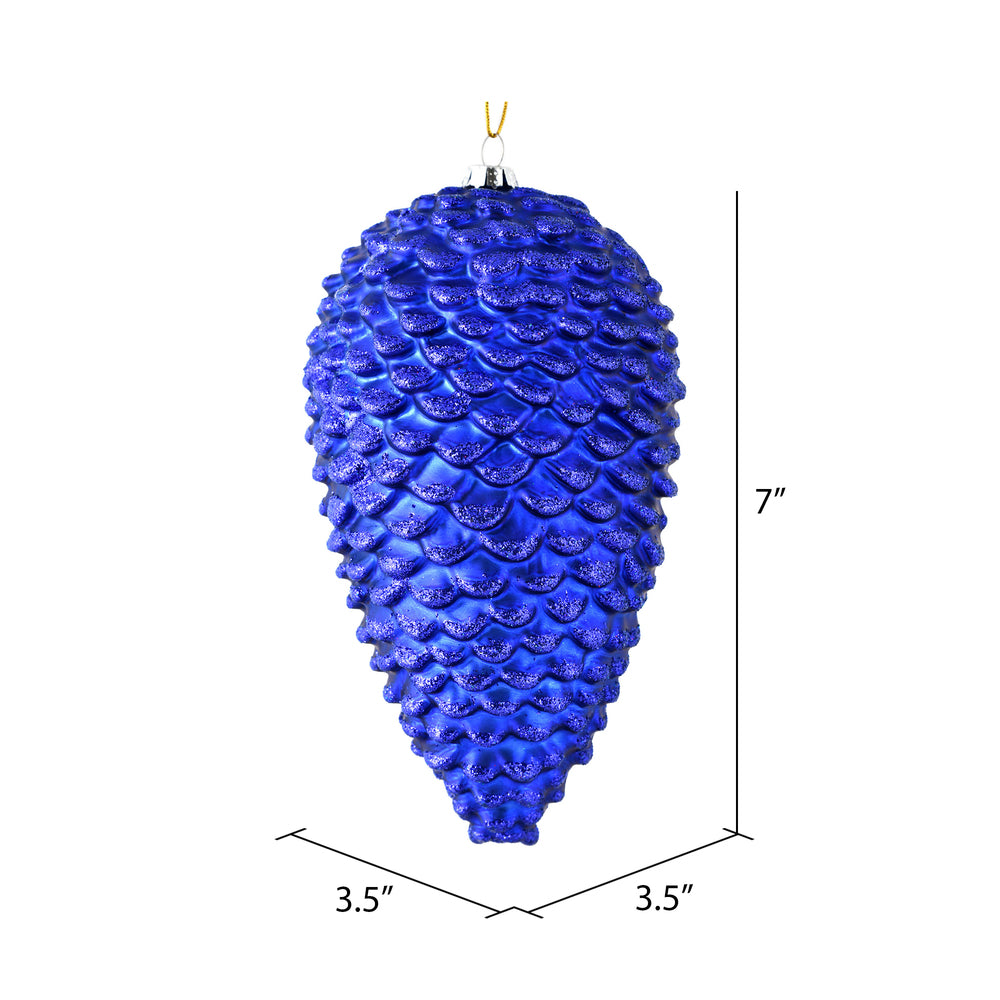 Vickerman 7" Cobalt Blue Matte Glitter Pinecone Christmas Ornament 4 per pack