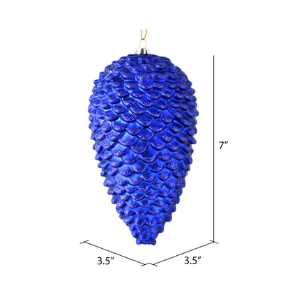 Vickerman 7" Cobalt Blue Matte Glitter Pinecone Christmas Ornament 4 per pack