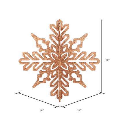 Vickerman 14" Rose Gold 3D Glitter Snowflake Christmas Ornament