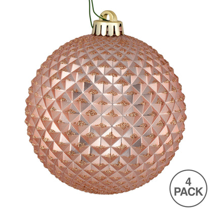 Vickerman 6" Rose Gold Durian Glitter Ball Ornament 4 per Bag