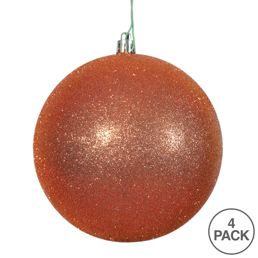 Vickerman 6" Burnished Orange Glitter Ball Ornament 4 per Bag