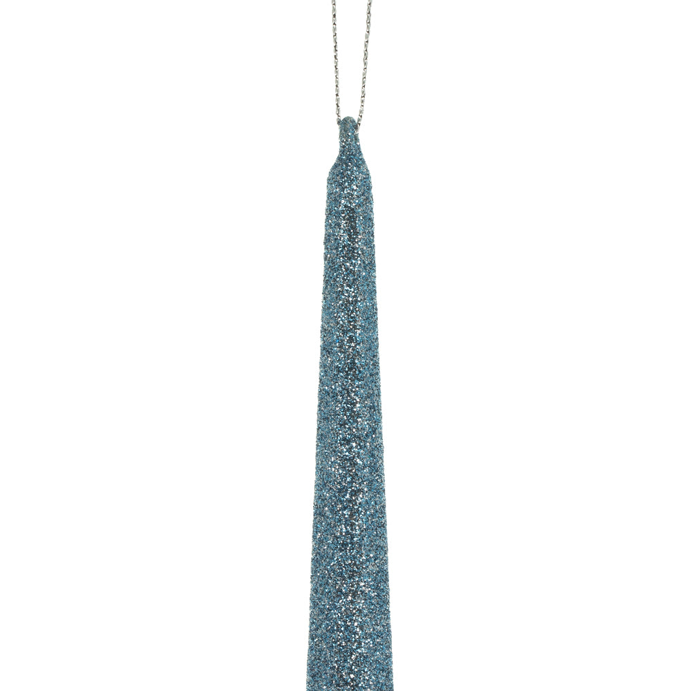 Vickerman 18" Periwinkle Glitter Cupola Finial. This long finial ornament adds depth and texture to any holiday decorating project. Made with shatterproof plastic.