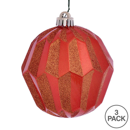 Vickerman 5" Burnish Orange Glitter Faceted Ball Ornament 3 per Bag