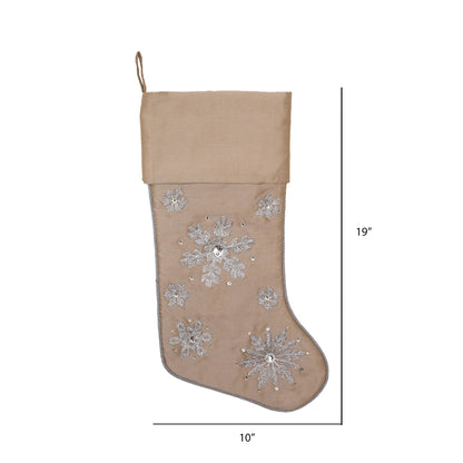 Vickerman 19" Champagne Snowflake Christmas Stocking
