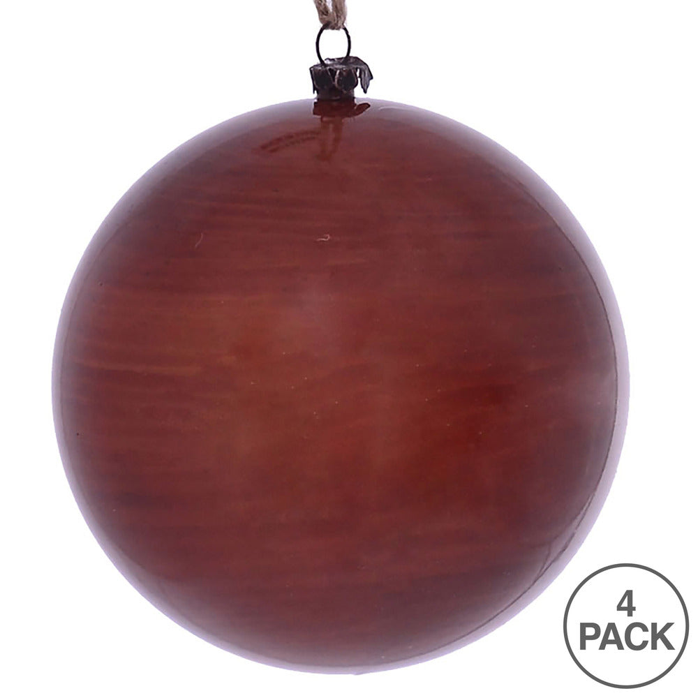 Vickerman 4.75" Copper Wood Grain Ball Ornament 4 per Bag