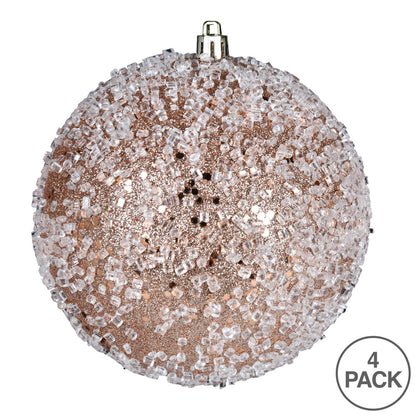 Vickerman 6" Café Latte Glitter Hail Ball Ornament 4 per Bag