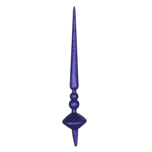 Vickerman 18" Cobalt Blue Glitter Cupola Finial. This long finial ornament adds depth and texture to any holiday decorating project. Made with shatterproof plastic.