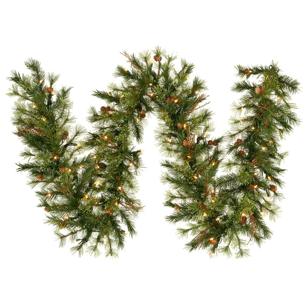 Vickerman 9' Mixed Country Pine Artificial Christmas Garland Clear Dura-lit Incandescent Lights