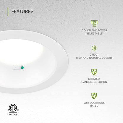ASD Lighting LED Commercial Downlight Round 8inch 16/22/26/30/35W 120-277V 0-10V Dimmable 125Lm/W 2700/3000/3500/4000/5000K with Battery Back-up 15W White ETL ES