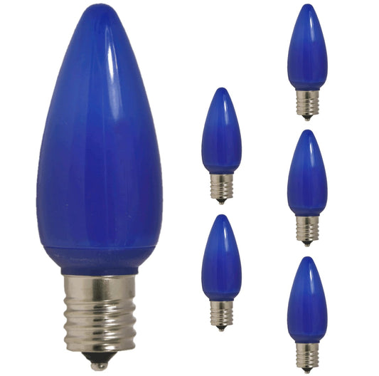 Damar- C9 LED Replacement Christmas Light Bulbs Solid Blue 0.6W-0.96W E17 Intermediate Base Dimmable 100-130V Pack of 6- Commercial Grade Shatterproof String Colored Lights for Patio Holiday Xmas
