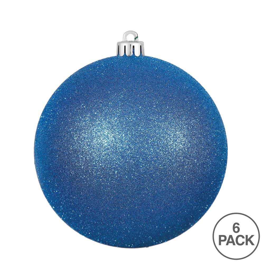 Vickerman 4" Blue Glitter Ball Ornament 6 per Bag