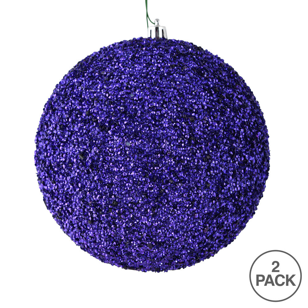 Vickerman 8" Cobalt Blue Beaded Ball Ornament 2 per Bag