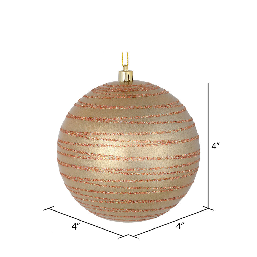 Vickerman 4" Café Latte Candy Finish Ball Ornament with Glitter Lines 4 per Bag