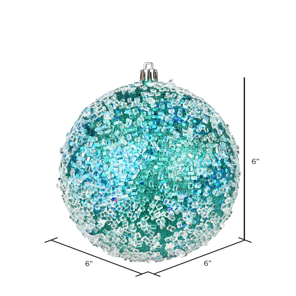Vickerman 6" Teal Glitter Hail Ball Ornament 4 per Bag