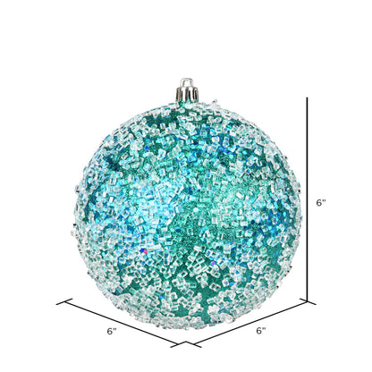 Vickerman 6" Teal Glitter Hail Ball Ornament 4 per Bag